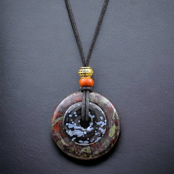 Dragons Blood Jasper and Snowflake ObsidianNecklace Handmade